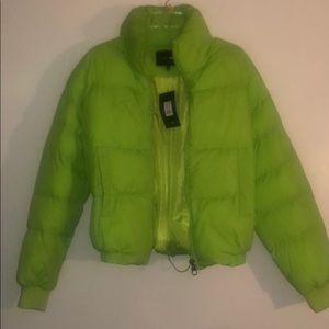 Fashion Nova Neon Green Puffer Jacket w Turtleneck